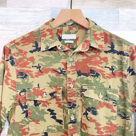 Zara Man Camo Denim Shirt Brown Embroidered Tiger Relaxed Fit Casual Mens Small - Picture 2 of 11
